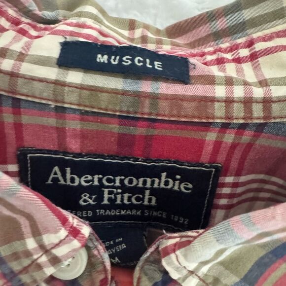 Y2K vintage Abercrombie and Fitch muscle button down plaid red medium cotton - Picture 2 of 8